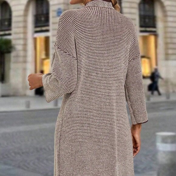 brown Casual Women's Long Sleeve Cardigan & Stand Collar mini dress set - Picture 2 of 6